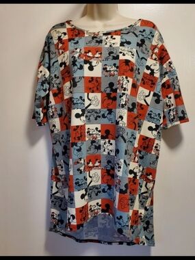 LuLaRoe Disney Irma High Low Tunic 2XL Mickey Mouse Red Black Oversized Top NWT